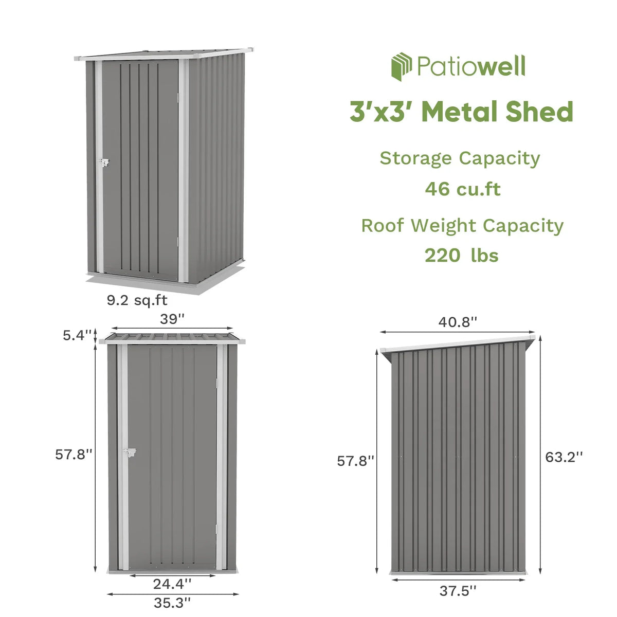 Patiowell 3"3FT Metal Outdoor Storage Shed with Sloping Roof and Single Lockable Door, Black