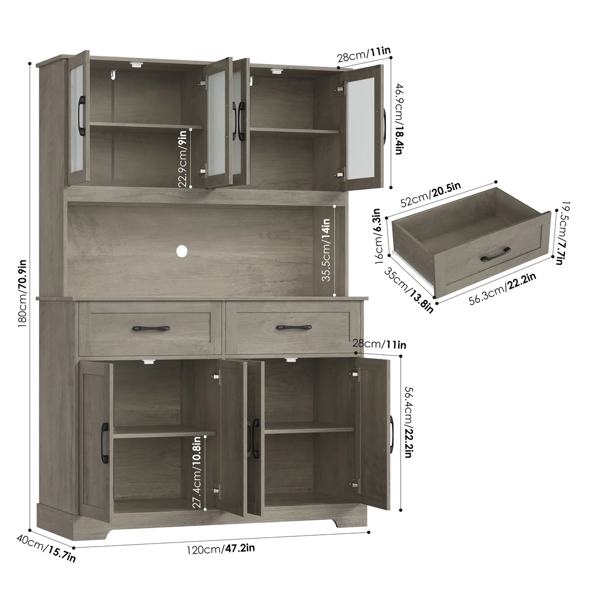 Homfa 71'' Tall 2 Drawer Kitchen Pantry Buffet Hutch, 4 Door Freestanding Cupboard Storage Cabinet, White