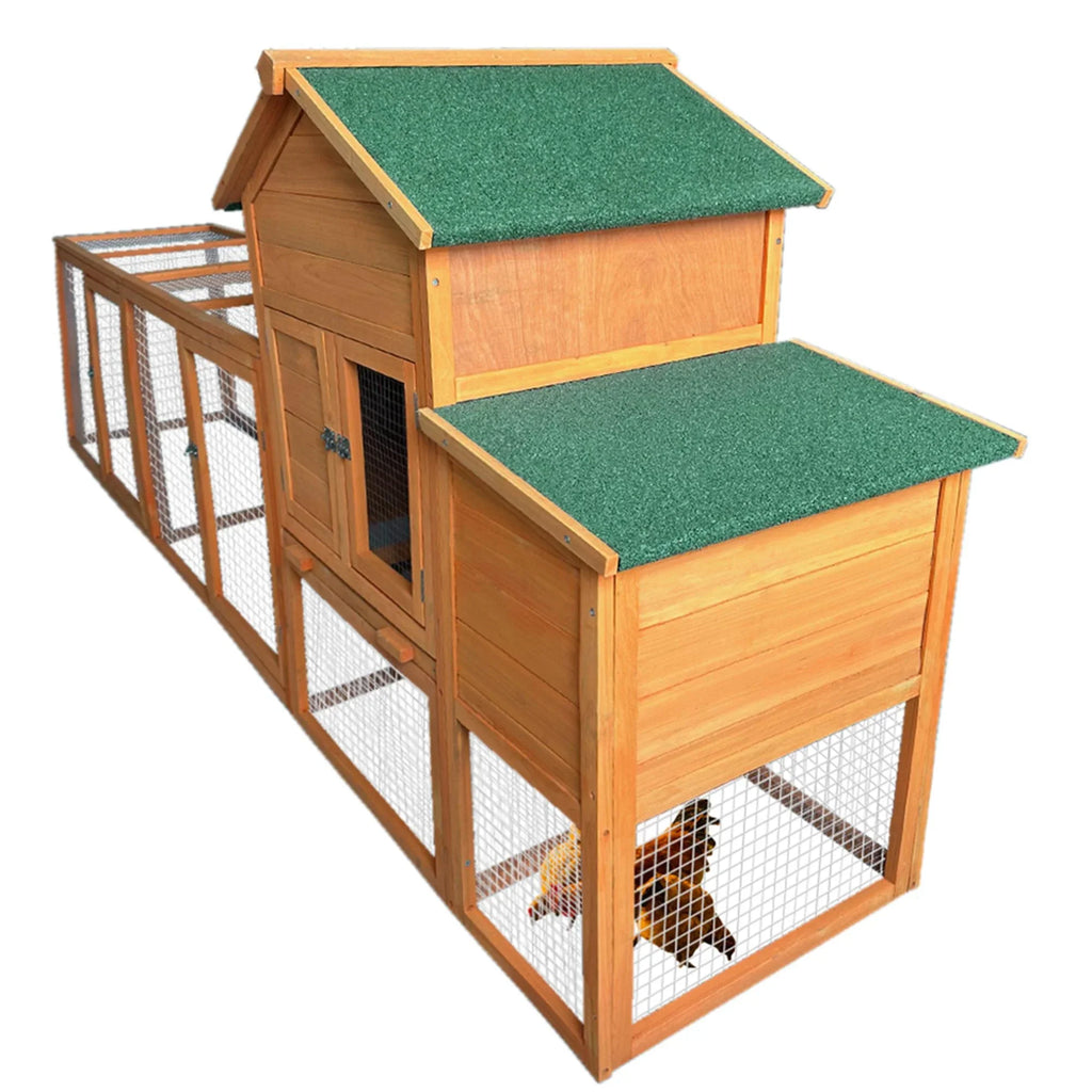 Pefilos 112" Large Rabbit Hutch Outdoor Wood Chicken Coop, Hen House with Nest Box, Wire Fence Poultry Cage, Orange
