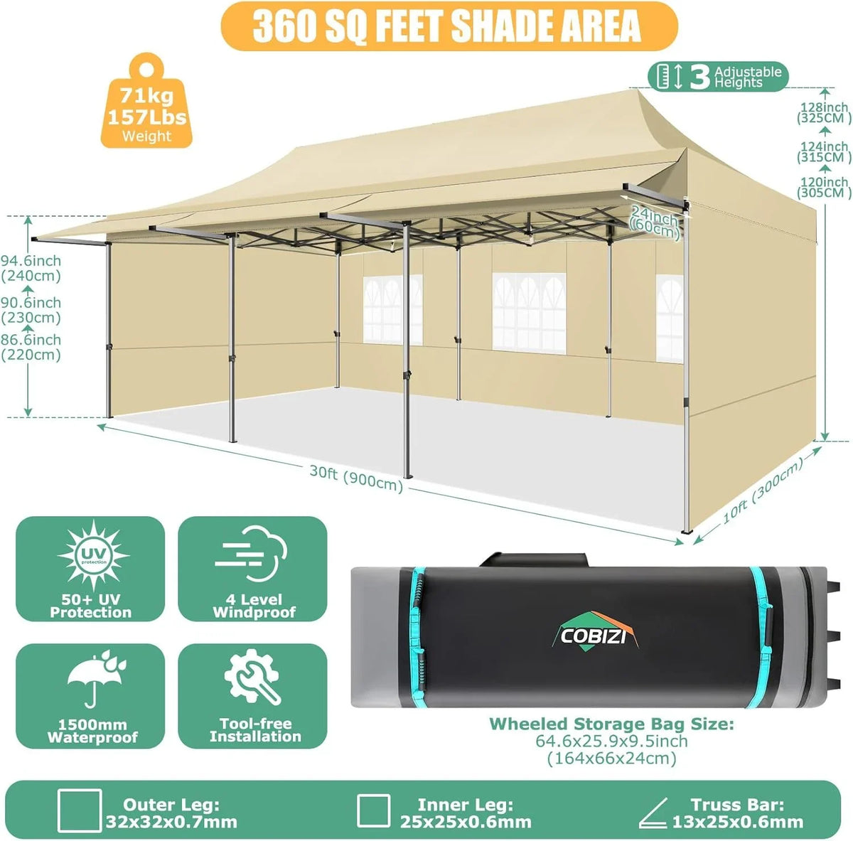 SANOPY 10x20 FT Pop Up Canopy Tent with Awning,Heavy Duty Canopy UPF 50+ All Season Wind Waterproof Commercial Outdoor Street Vendors Party Tents for Parties Canopy with Roller Bag