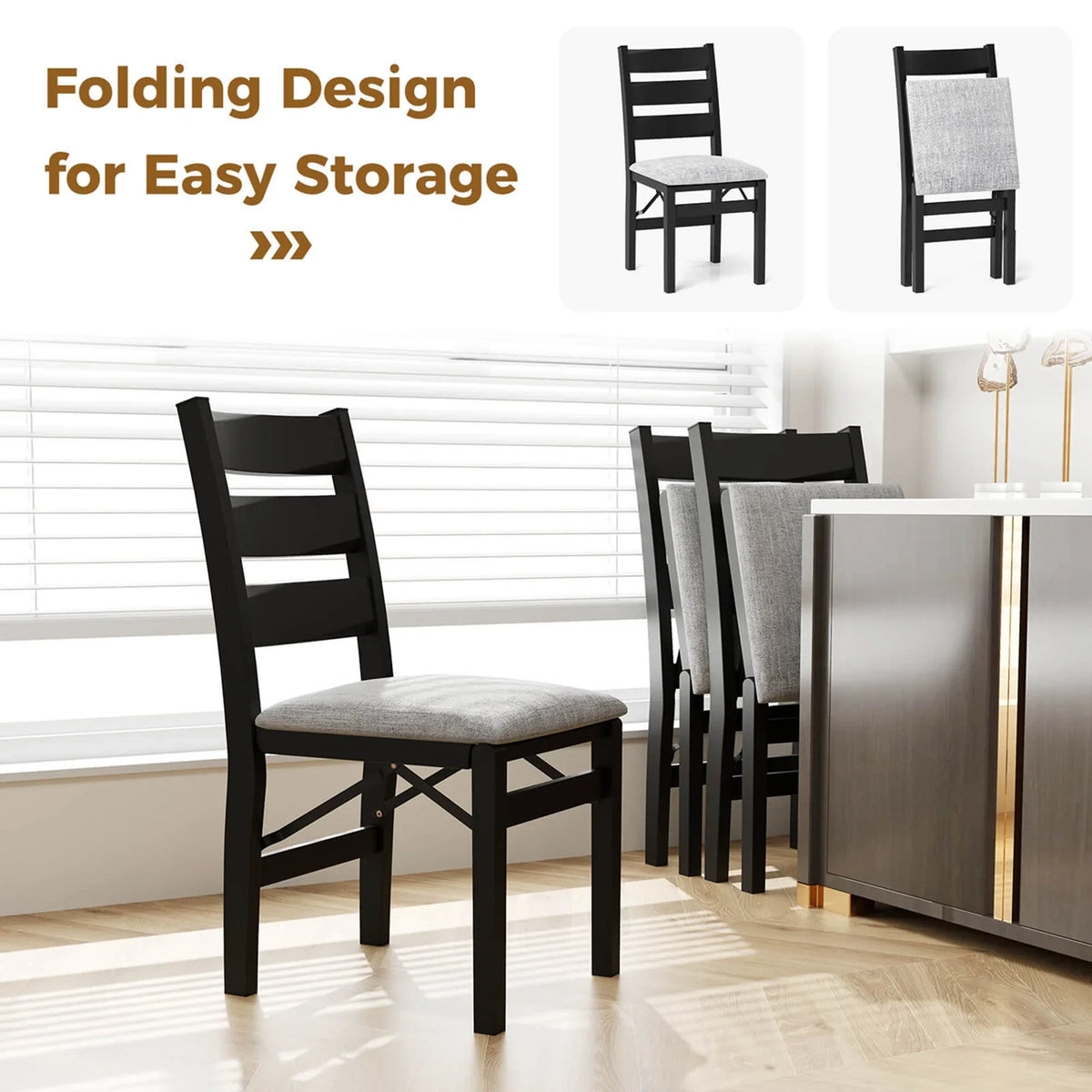 Costway Folding Chairs Set of 2 Modern Upholstered Chairs with Comfy Backrest & Padded Seat