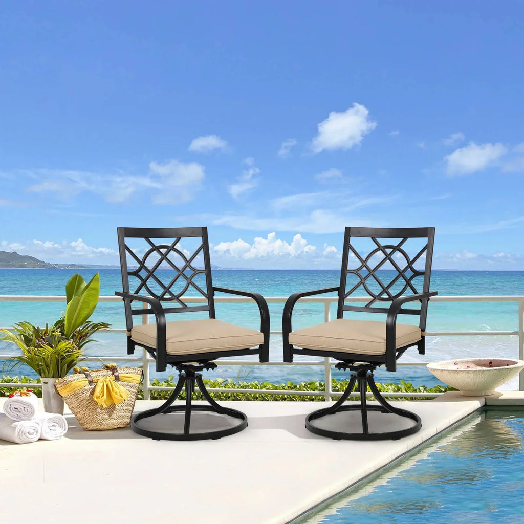 SUNCROWN 5-Piece Outdoor Wrought Iron Chairs and Table Patio Dining Furniture Set - 4 Stackable Metal Chairs, 1 Steel Slat Bistro Table and 1 Sky Blue 9Ft Patio Umbrella for Garden Backyard Deck