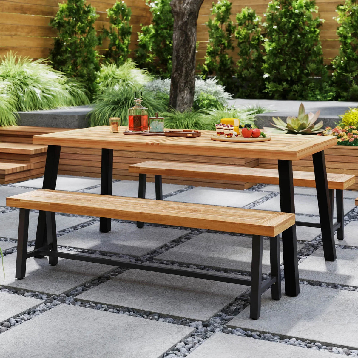 Costway 63" Long Outdoor Acacia Wood Bench Seats up to 3 Persons for Garden Porch