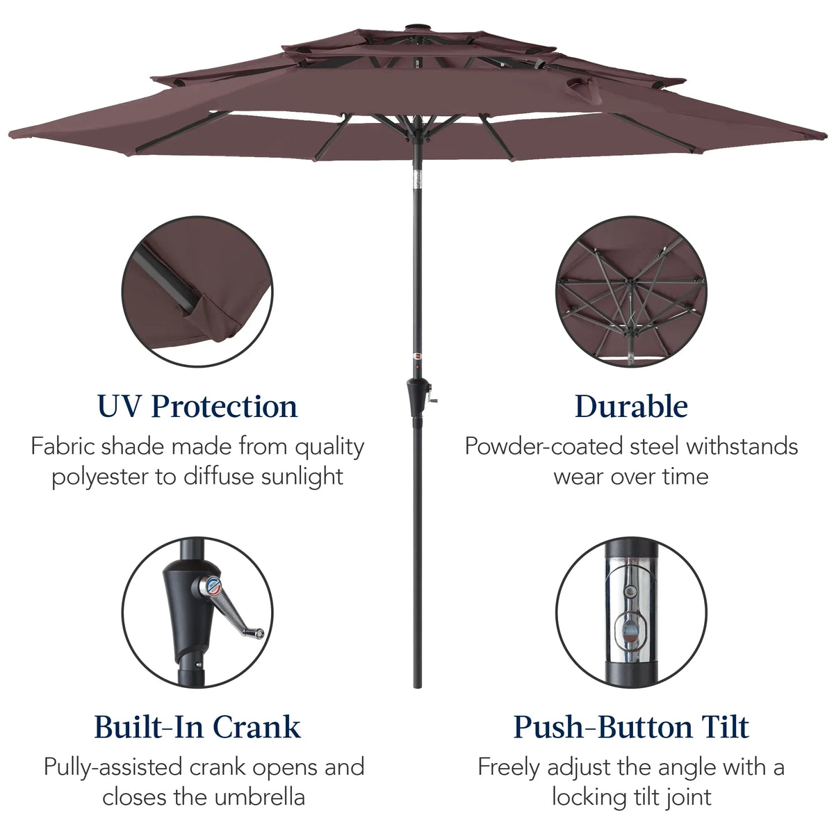 Best Choice Products 10ft 3-Tier Patio Umbrella, Market Sun Shade w/ Tilt Adjustment, Easy Crank - Red