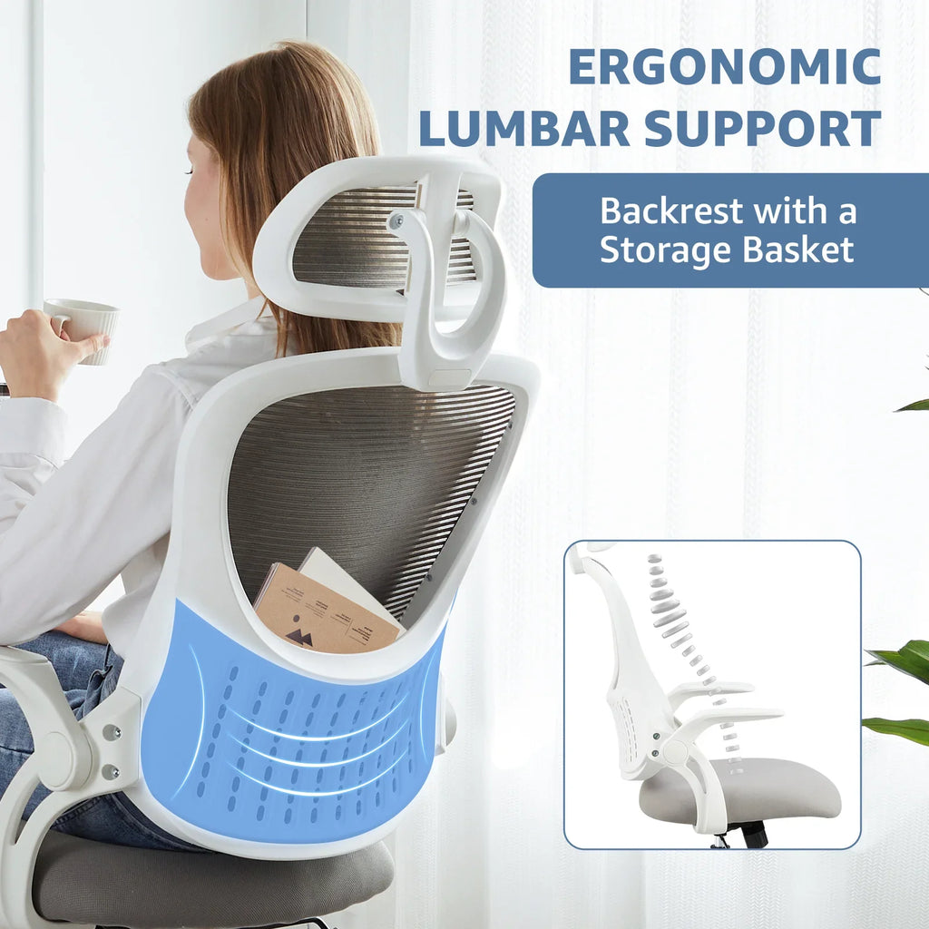 Dovelina Ergonomic Office Chair with Headrest, Adjustable Task Chair with Flip-Up Armrests