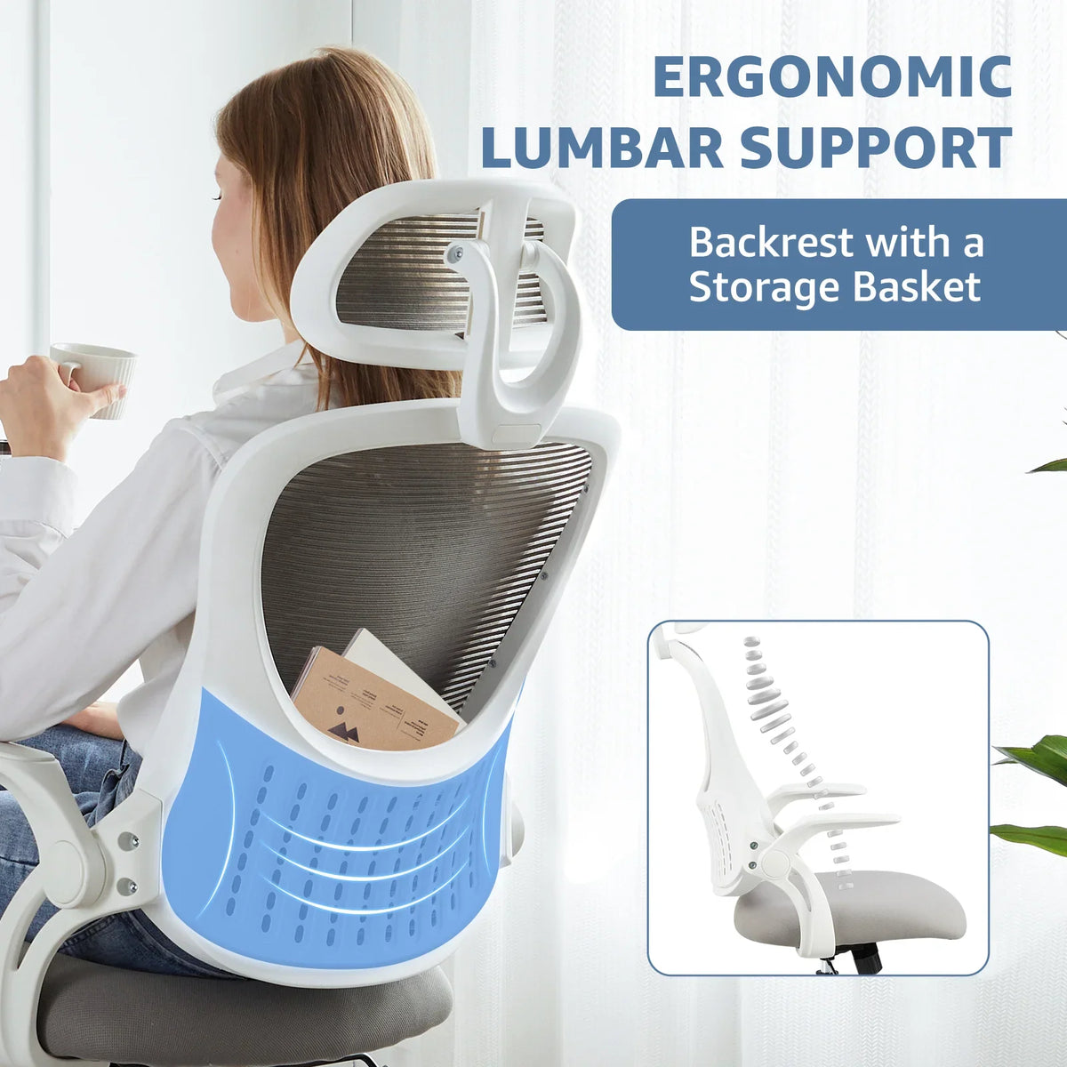 Dovelina Ergonomic Office Chair with Headrest, Adjustable Task Chair with Flip-Up Armrests