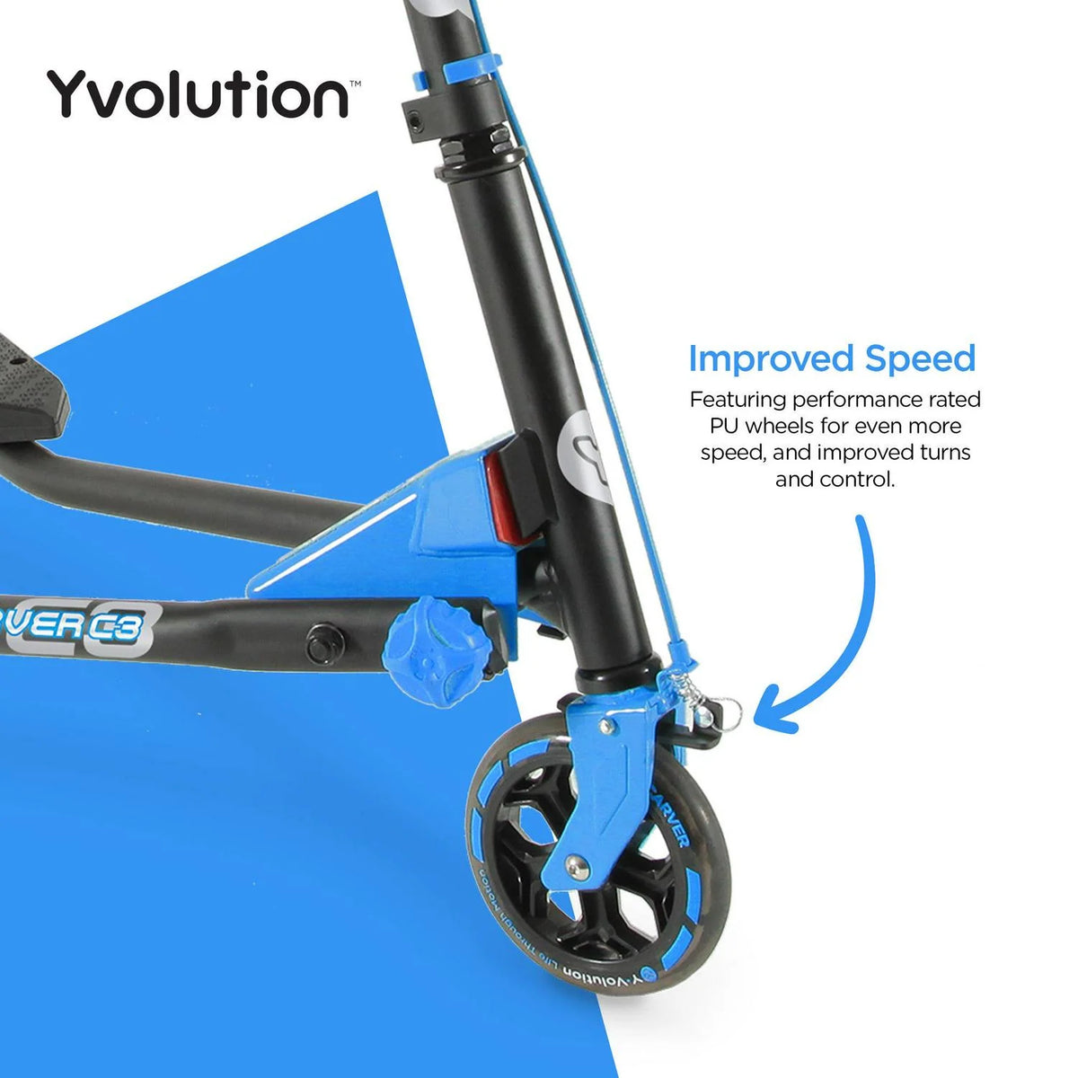 Yvolution Y Fliker Carver C3 Wiggle Scooter for Kids Age 7+ Years. Blue. Unisex