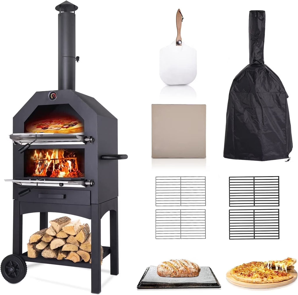 Techmilly Wood Fired Outdoor Pizza Oven, Black