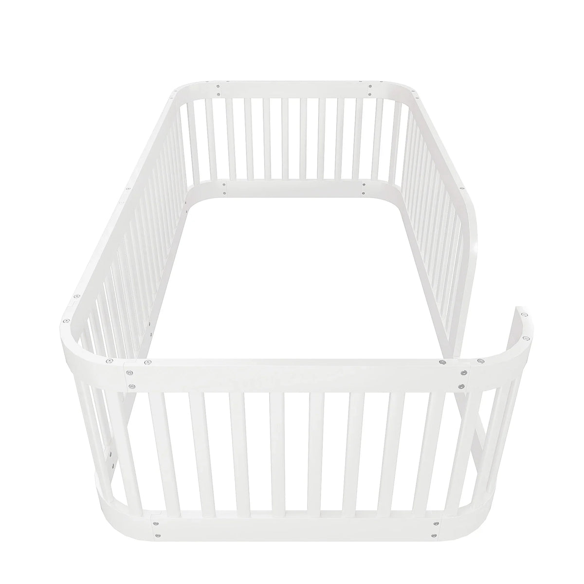 Euroco Twin Size Floor Bed with Fence for Kids Teens and Toddlers, White