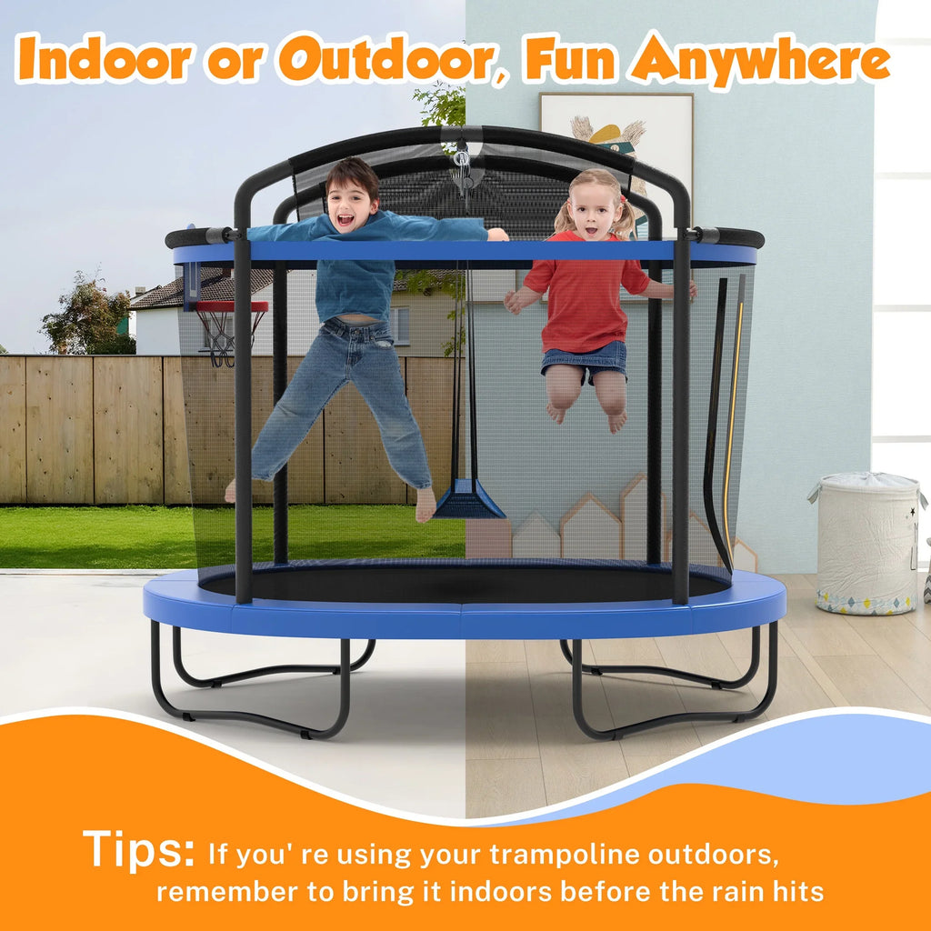 SHINPT 4x6FT Toddler Trampoline for Kids, Kids Indoor Trampoline with 771LBS Load-Bearing Capacity, Mini Trampoline Indoor & Outdoor, Small Trampoline with 4 Accessories & Adjustable Gymnastics Bar