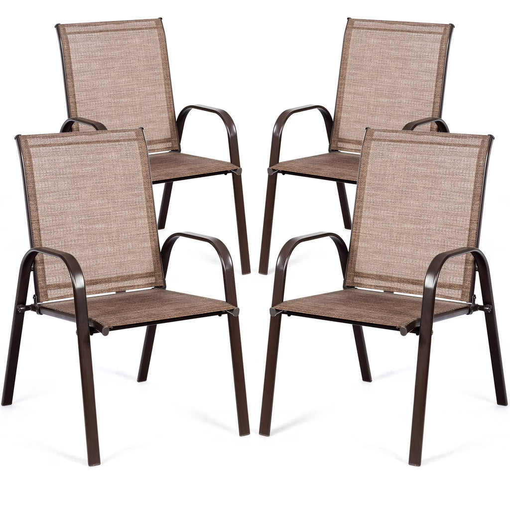 Gymax Set of 4 Patio Chairs Dining Chairs w/ Steel Frame Yard Outdoor Grey