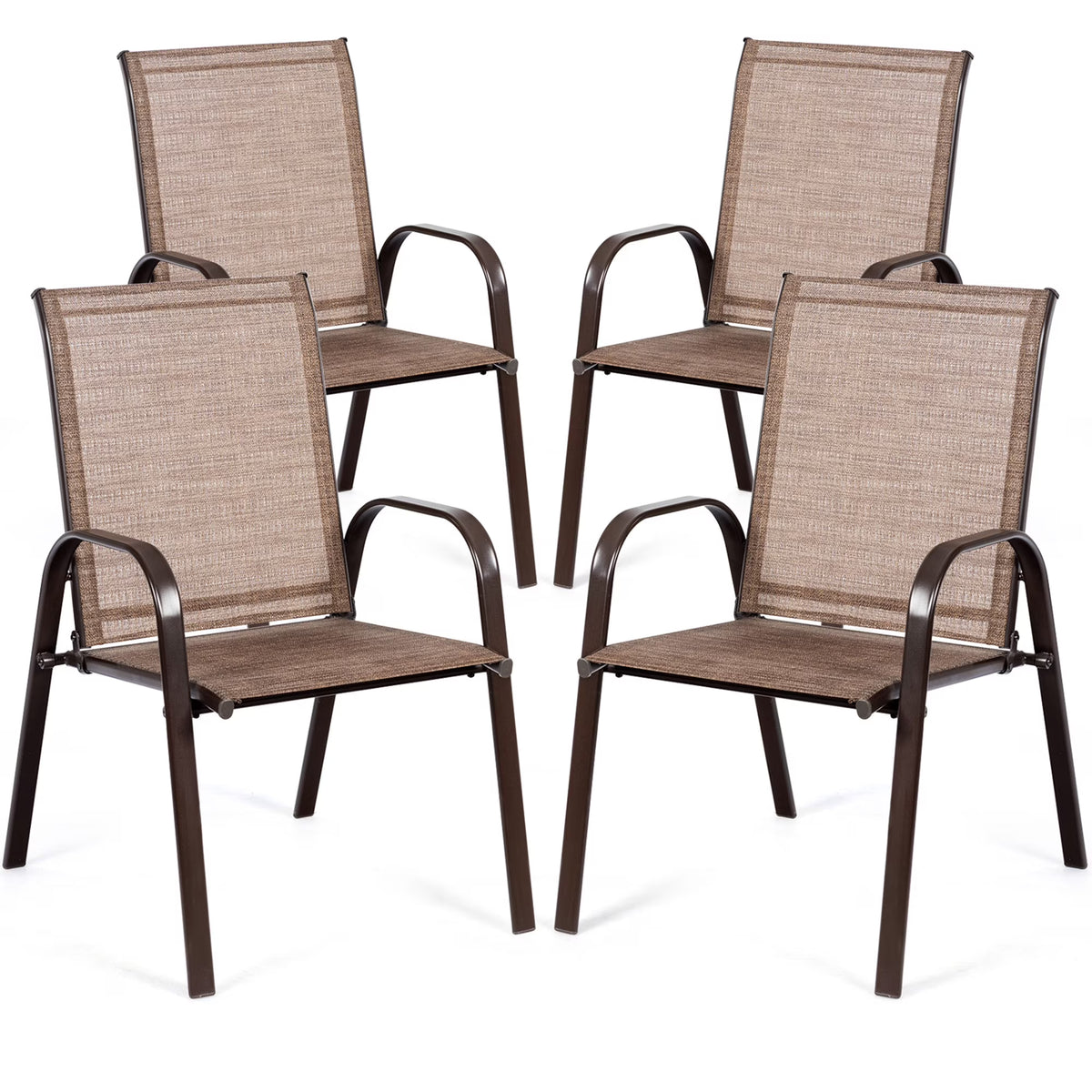 Gymax Set of 4 Patio Chairs Dining Chairs w/ Steel Frame Yard Outdoor Grey