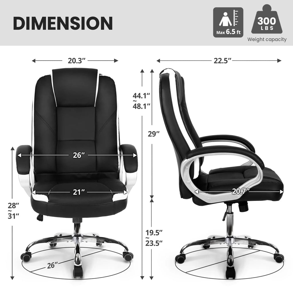 NEO CHAIR Home Office Chair, Heavy Duty Leather Office Chair, Ergonomic High Back Cushion Lumbar Back Support, Computer Desk Executive Chair for Work, 8 Hours Comfort, Jet Black