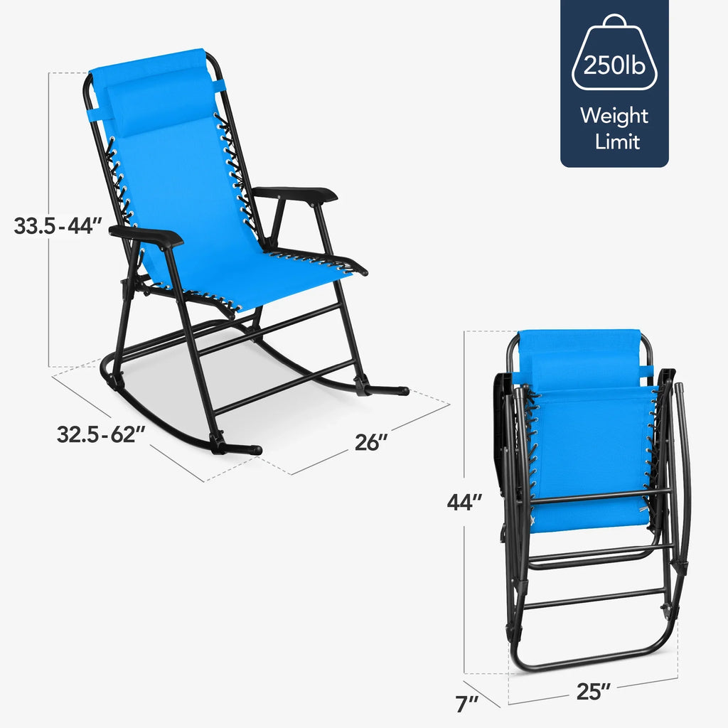 Best Choice Products Folding Outdoor Zero Gravity Rocking Lounge Chair w/ Headrest Pillow - Black