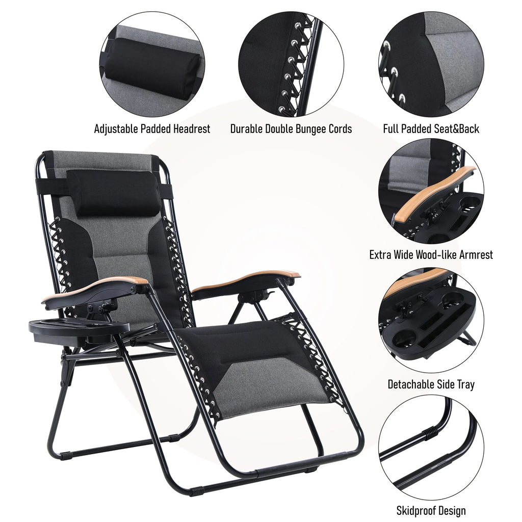 Sophia&William 2 Pieces Outdoor Oversized Padded Zero Gravity Chairs - Grey