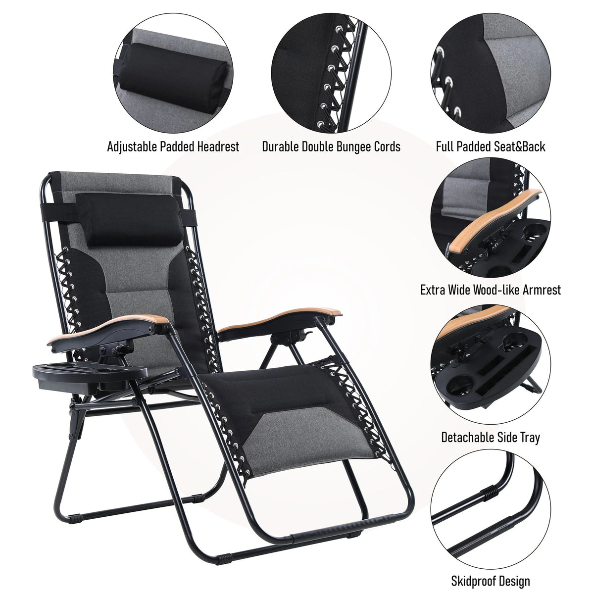 Sophia&William 2 Pieces Outdoor Oversized Padded Zero Gravity Chairs - Grey