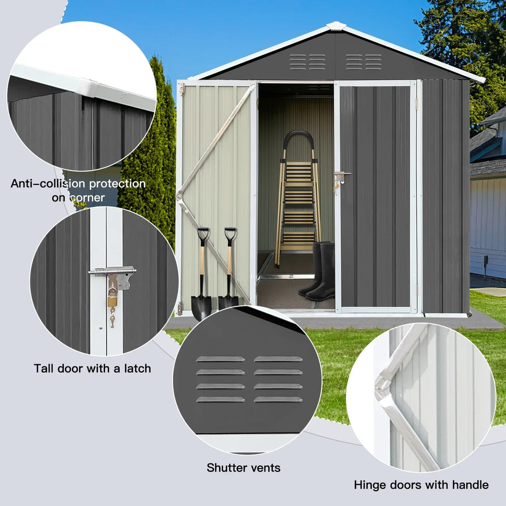Syngar Outdoor Storage Shed with Lockable Doors, Dark Gray