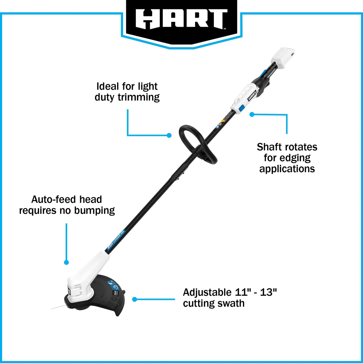 HART 20V Cordless 13" String Trimmer Kit, (1) 2.0 Ah Lithium-Ion Battery