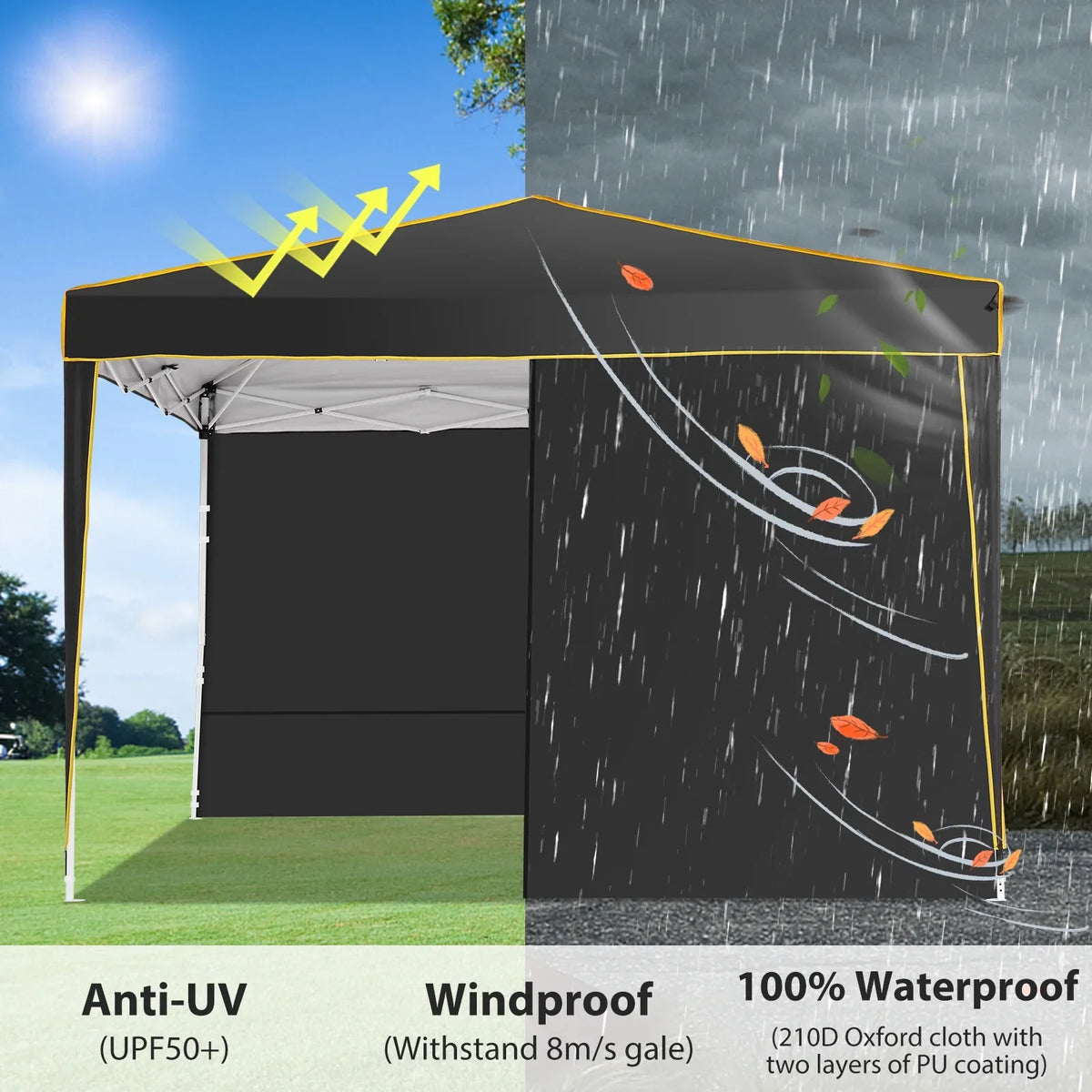 SANOPY 10x10 ft Pop up Canopy, Instant Shelter with 4 Sidewalls & Sandbags, Portable Outdoor Waterproof Canopy with Carry Bag for Camping Party Event Sun Shade