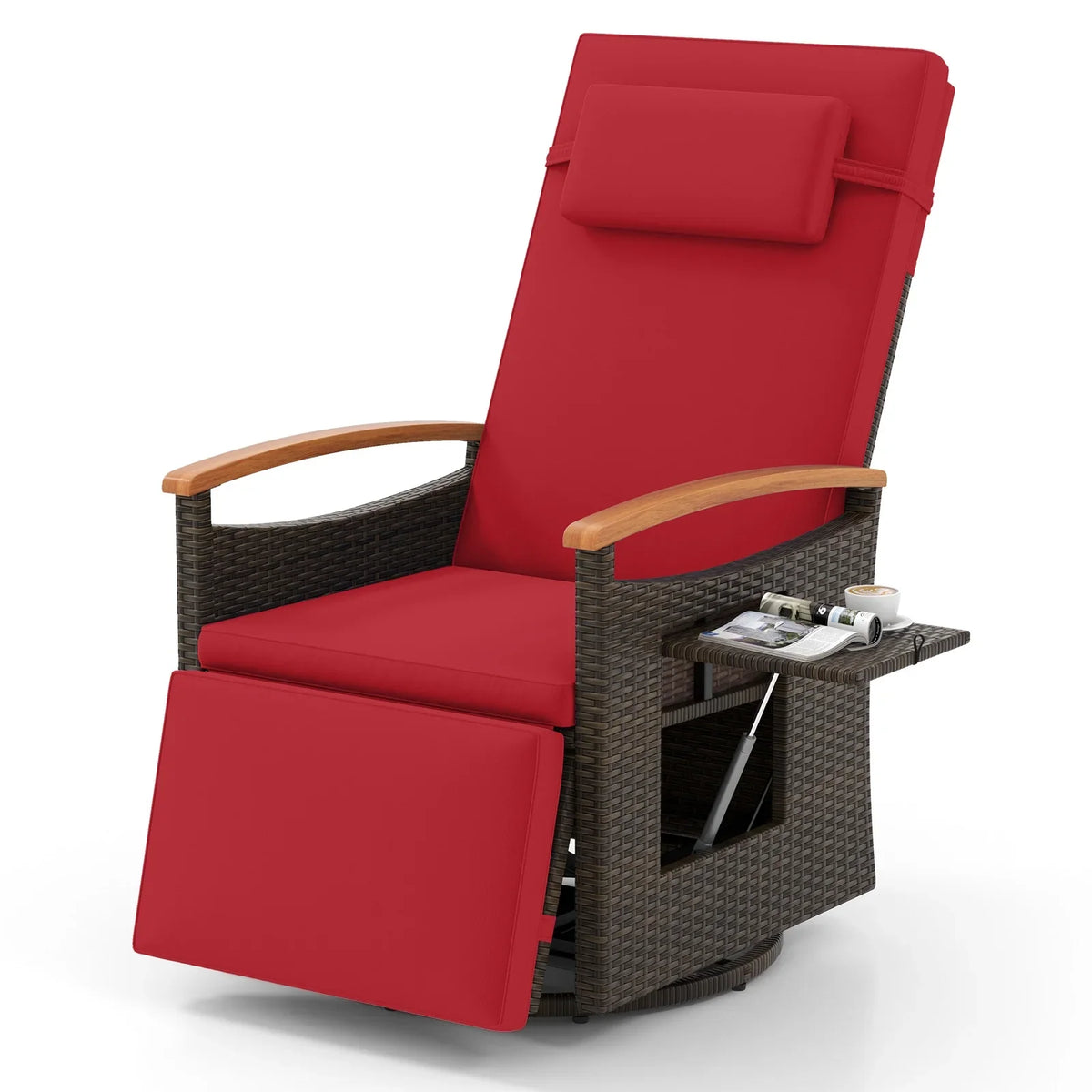 Costway Outdoor 360" Swivel Rattan Recliner Chair Patio Wicker Chaise Lounge Chair Beige