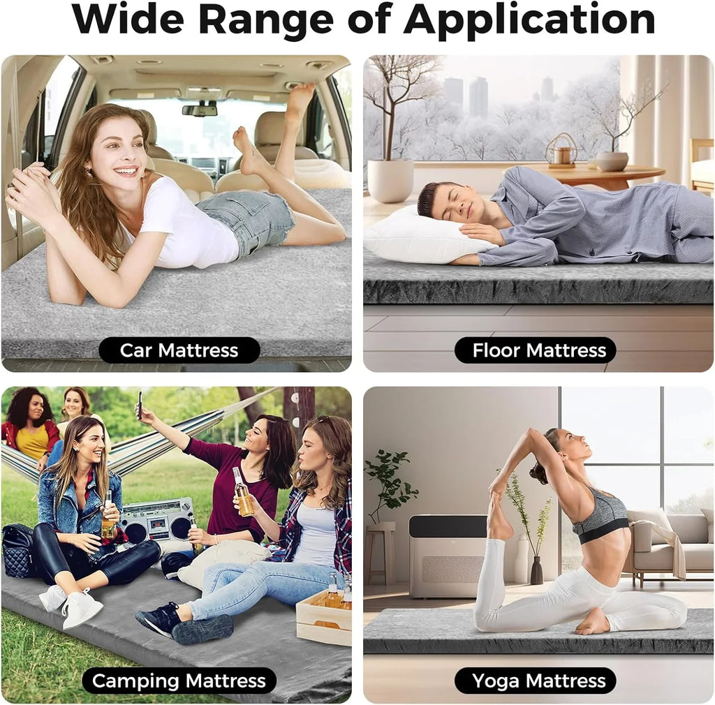 MarketLane Memory Foam Sleeping Pad, Roll Up Floor Mattress with Carry Bag, Non-Slip Bottom, Guest Floor Folding Bed for Sleepover, Portable Camping Mattress for Indoor Outdoor Travel Cot Tent，Grey