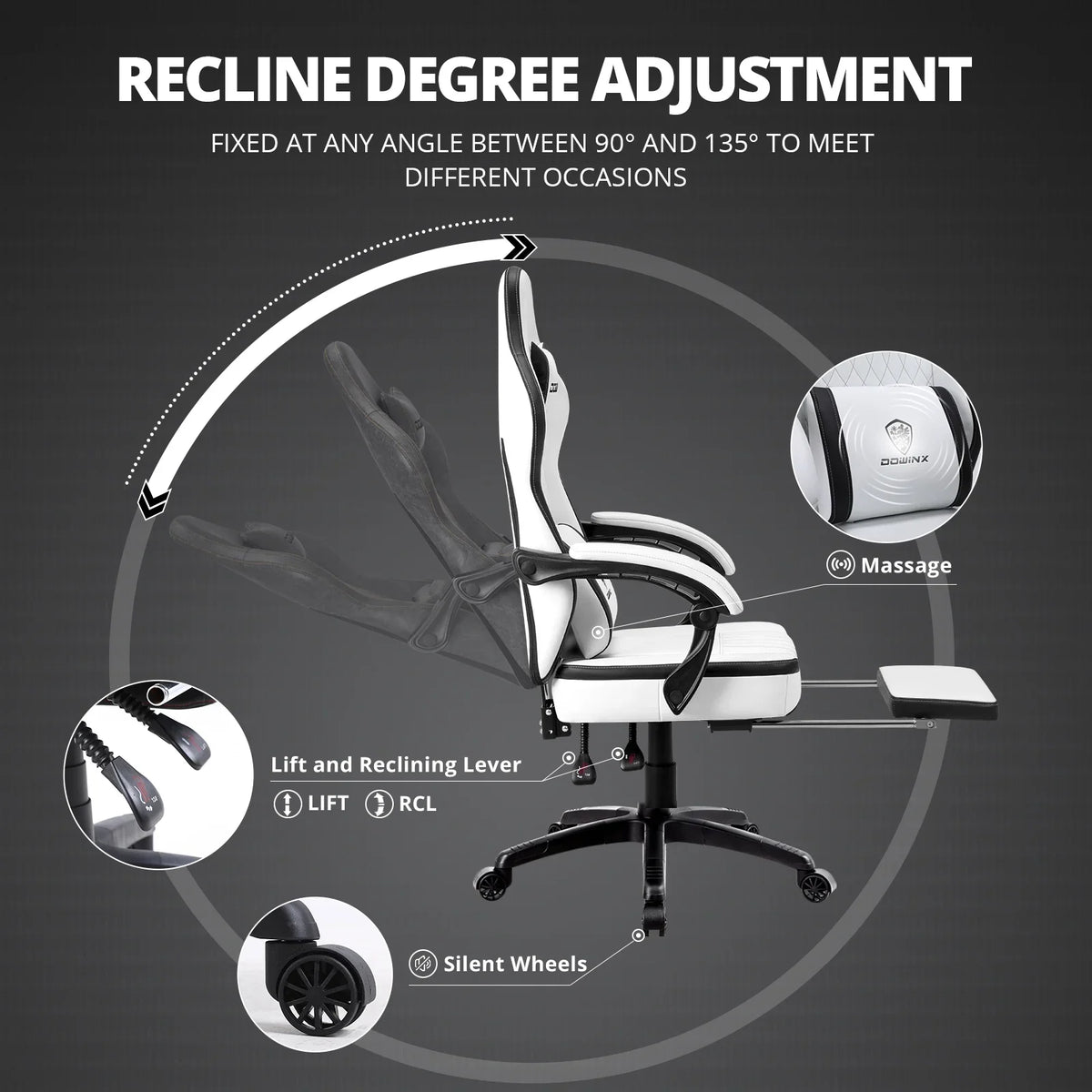 Dowinx Gaming Chair Breathable PU Leather Gamer Chair with Pocket Spring Cushion, Ergonomic Computer Chair with Massage Lumbar Support,Adjustable Swivel Task Chair with Footrest(Brown)