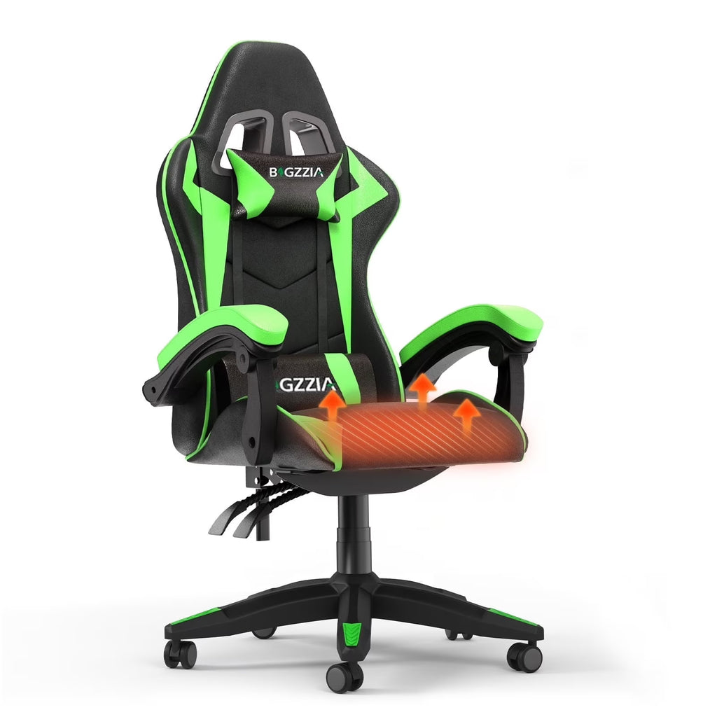 Bigzzia Gaming Chair with Heated Cushion, High Back Video Game Chairs with Pillow and Lumbar Support, Green