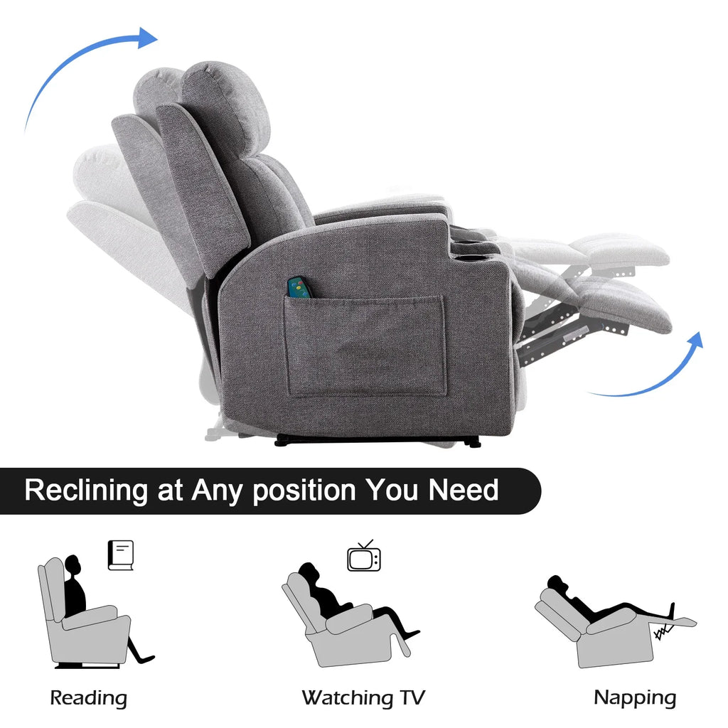 Bonzy Home Heated Manual Massage Recliner with Cup Holder Padded Breathable Fabric Recliner, Home Theater Seating"Navy