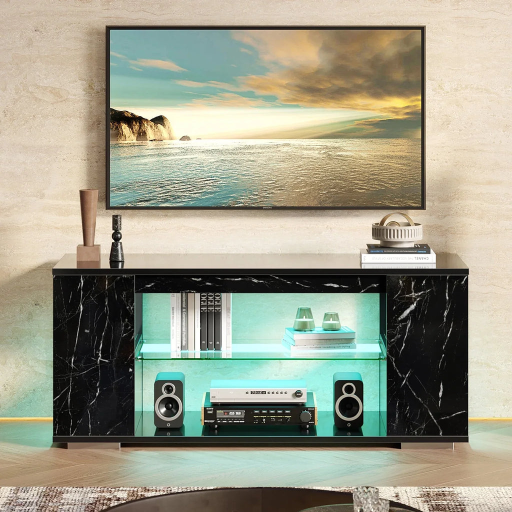 Pinmoco 47'' TV Stand for TVs up to 55", Gaming Entertainment Center with LED Lights, Black