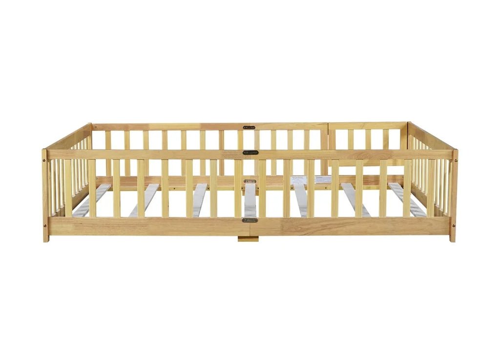 Bellemave Twin Size Floor Beds, Wood Montessori Bed with Fence Railings & Support Slats, No Box Spring Needed (Gray"