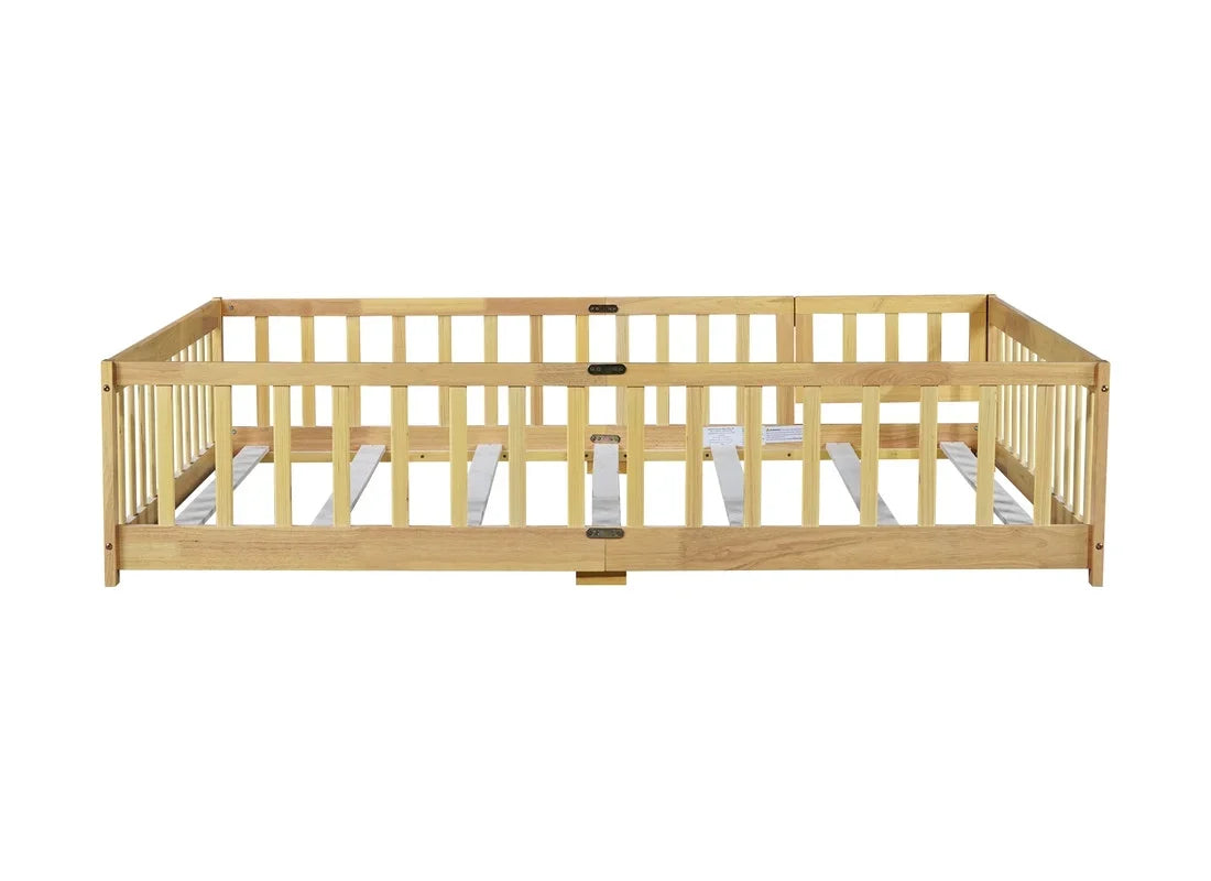 Bellemave Twin Size Floor Beds, Wood Montessori Bed with Fence Railings & Support Slats, No Box Spring Needed (Gray"