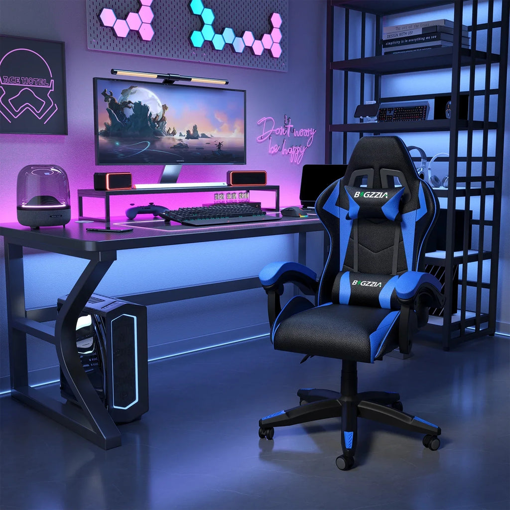 Bigzzia Gaming Chair with Heated Cushion, High Back Video Game Chairs with Pillow and Lumbar Support, Green