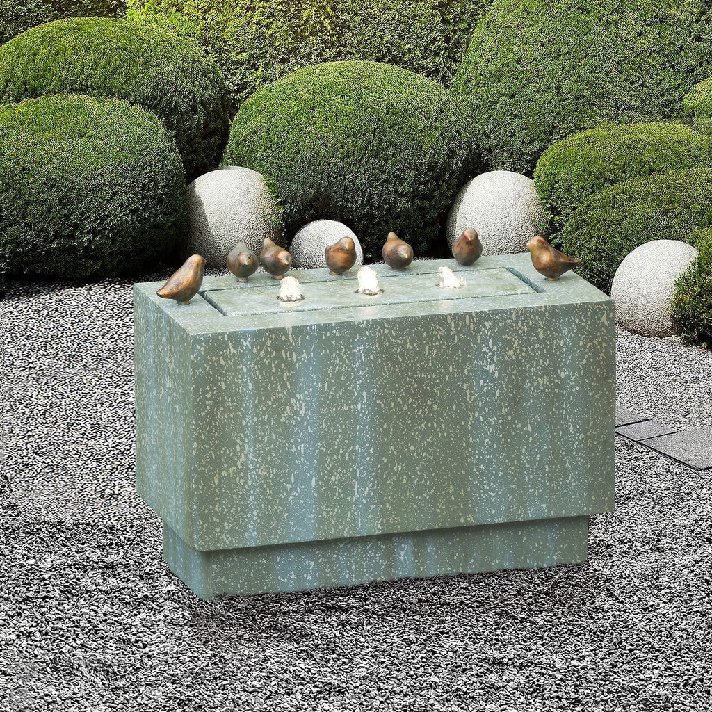 LuxenHome 24 Inch Outdoor Water Fountain, Resin Stone and Patina Rectangular Water Fountains Outdoor and Indoor with LED Lights