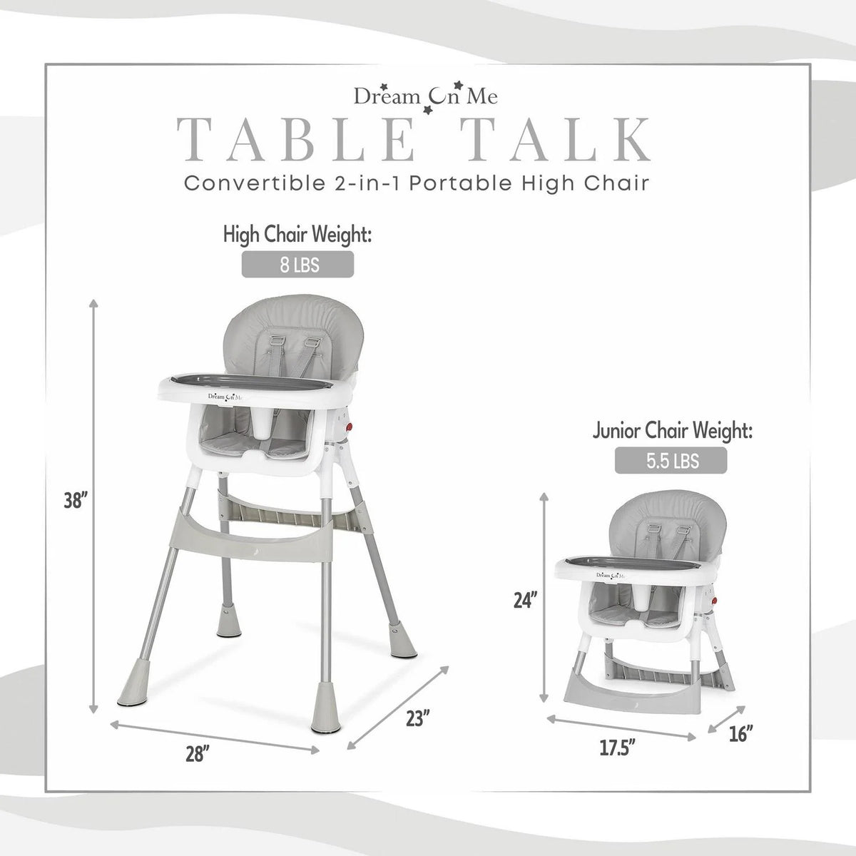 Dream On Me Portable 2-In-1 Table Talk High Chair. Gray
