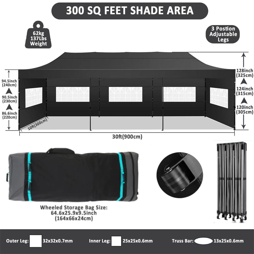 HOTEEL 10x20 Pop up Canopy with 6 Sidewalls Commercial Heavy Duty Canopy UPF 50+ All Weather Waterproof Outdoor Wedding Party Tents Gazebo with Roller Bag, Khaki