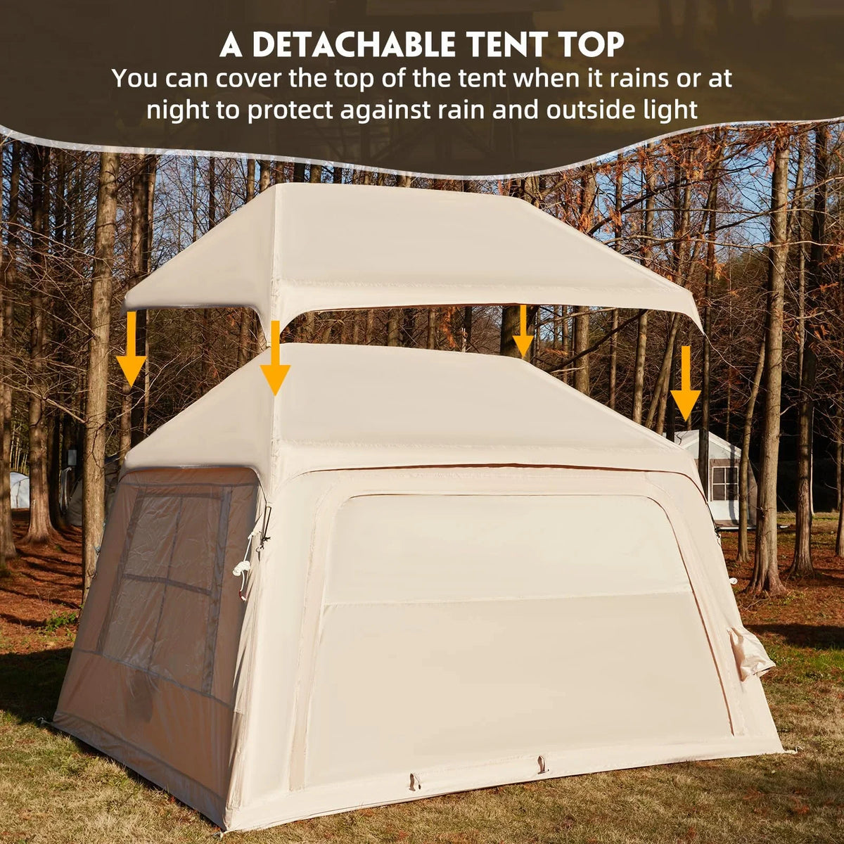 Erommy 3-4 Person Inflatable Tents for Camping with Large Rainproof Cover, Blow-Up Tent with Hand Pump, Easy Setup Tent House, Air Tent for Camping Adult,Beige