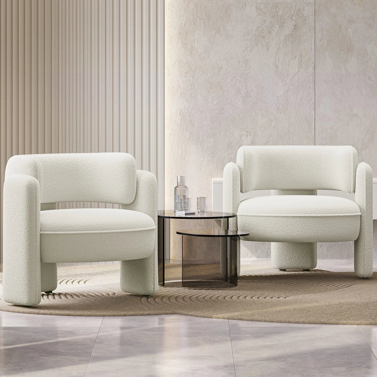 BELLEZE Sherpa Boucle Chair, Modern Barrel Accent Chair Comfy Round Upholstered Armchair Accent Side Chair for Living Room, Bedrooms, Corner - Quinton"White"