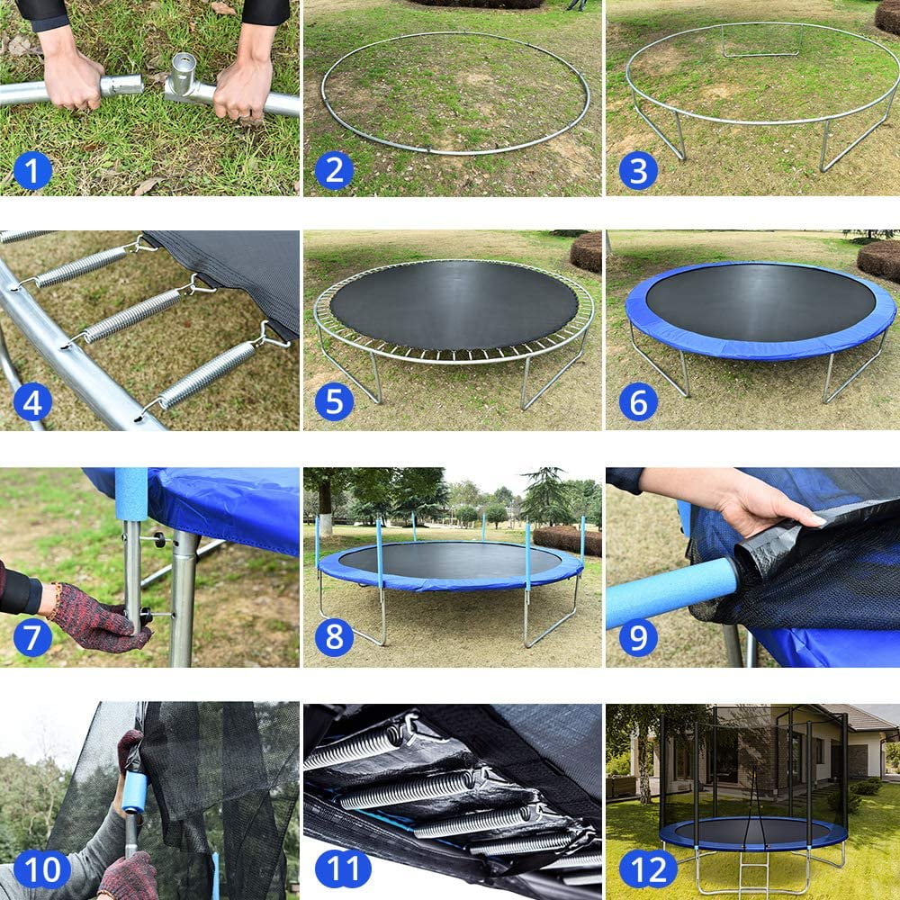 SUGIFT 10ft Trampoline with Safe Enclosure Net 680 lbs Outdoor Fitness Trampoline, Blue