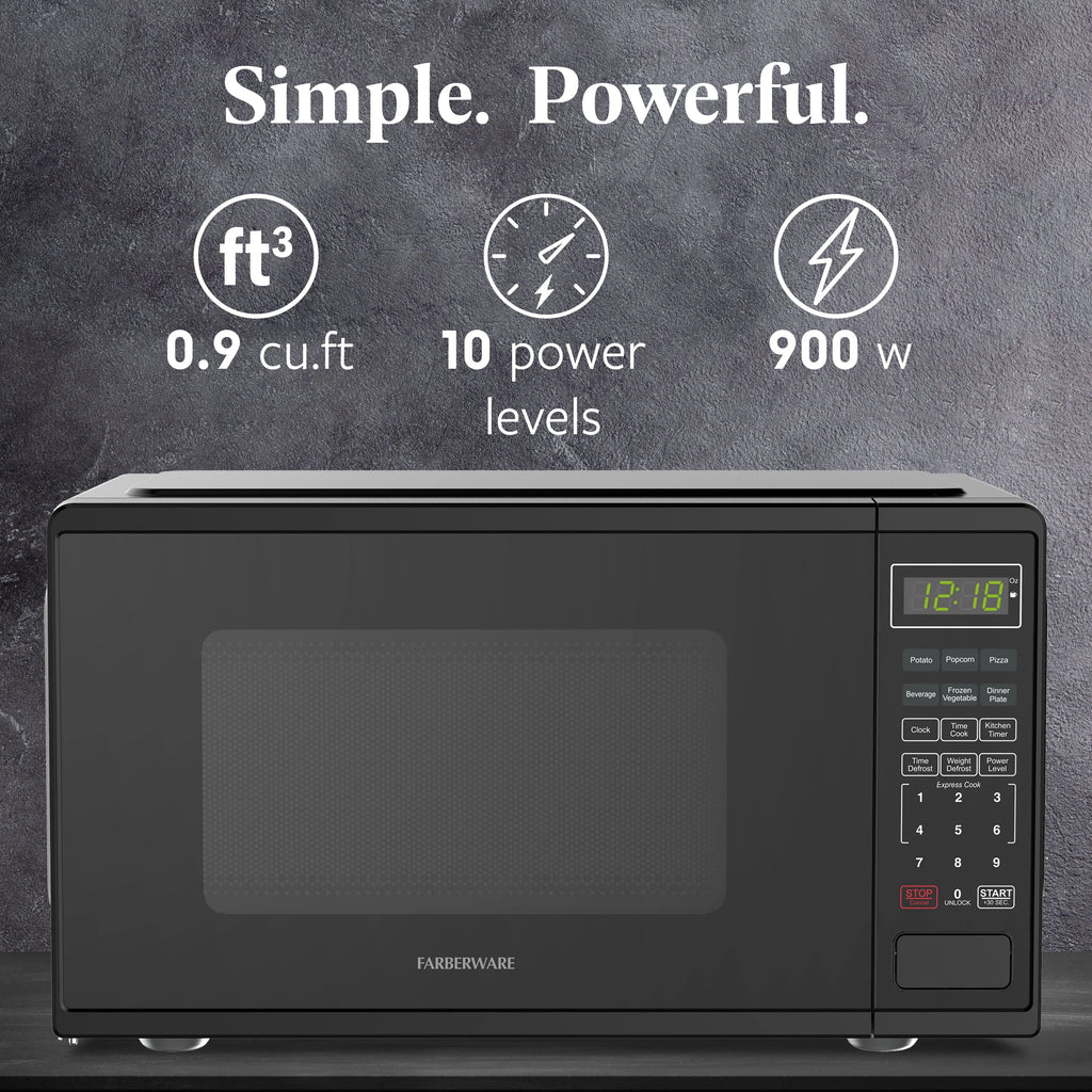 Farberware Countertop Microwave Ov 1100 Watts, 2.2 cu ft - Smart Sensor With LED Lighting and Child Lock - Perfect for Apartments and Dorms - Easy Clean Black Interior, Stainless Steel