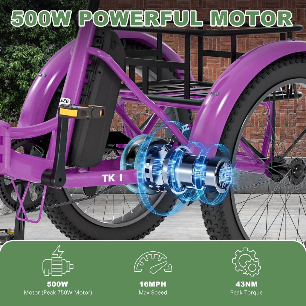 ABORON 3.0 Fat Tire Electric Trike for Senior Foldable E-Bike, 500W Motorized Tricycle Adult 20" Folding 3 Wheel Electric Commute Bike Trike w/48V Battery and Storage Baskets,