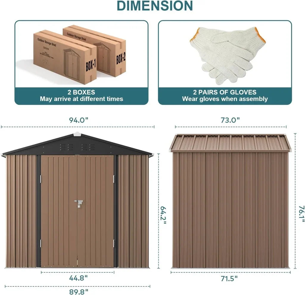 8x6 ft Outdoor Storage Shed on Sale, Sheds & Outdoor Storage with Lockable Doors, Metal Garden Shed by Durable Galvanized Steel for Patio, Lawn - Dark Gray