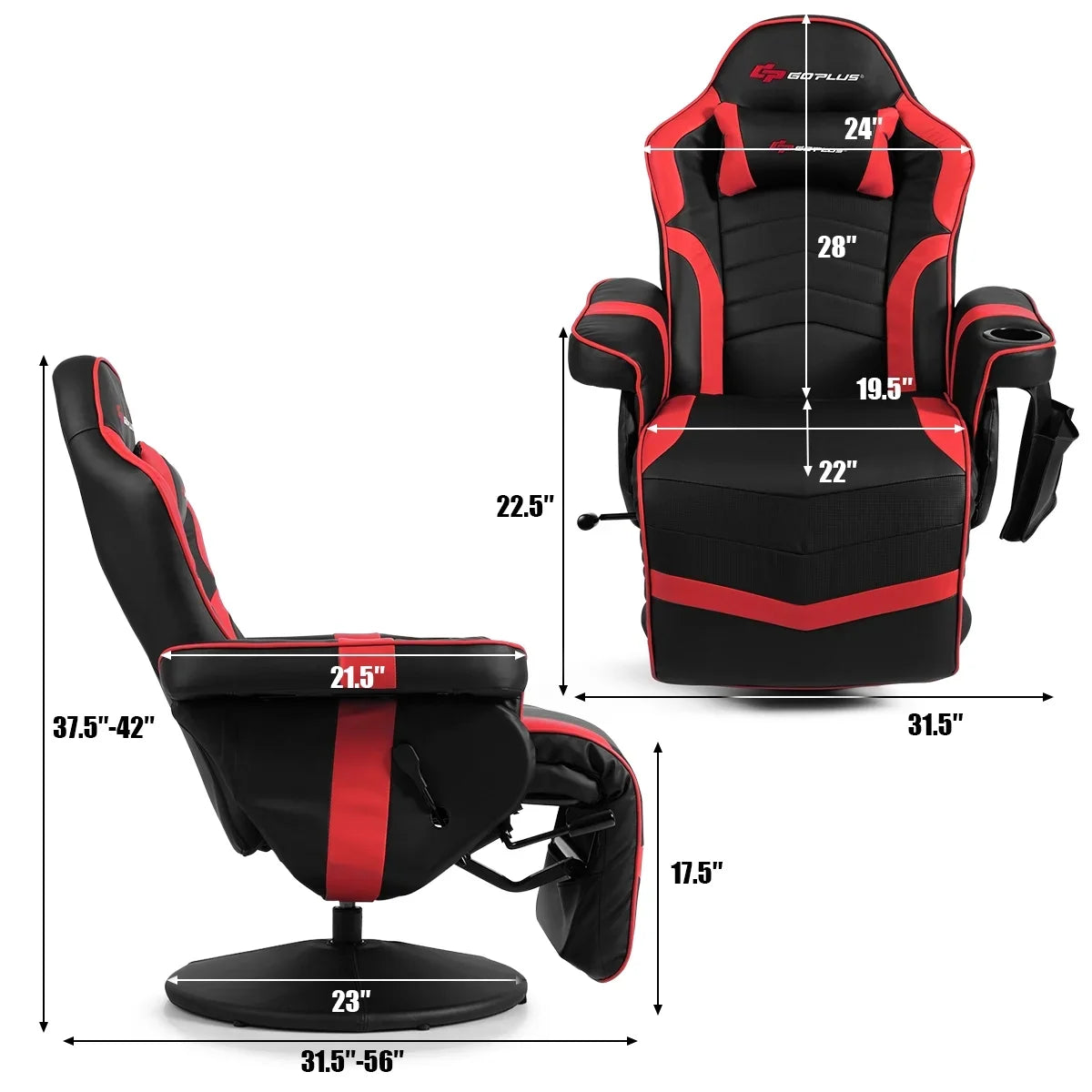 Goplus Massage Gaming Recliner Reclining Racing Chair Swivel Black