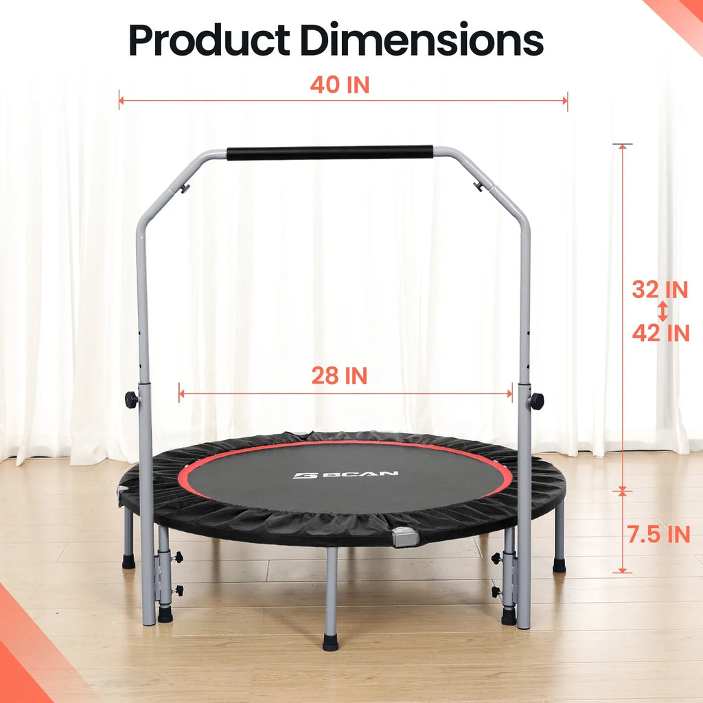 BCAN 40" Foldable Trampoline, Fitness Rebounder with Adjustable Foam Handle, Exercise Trampoline for Adults/kids Indoor/Garden Workout Max Load 330lbs