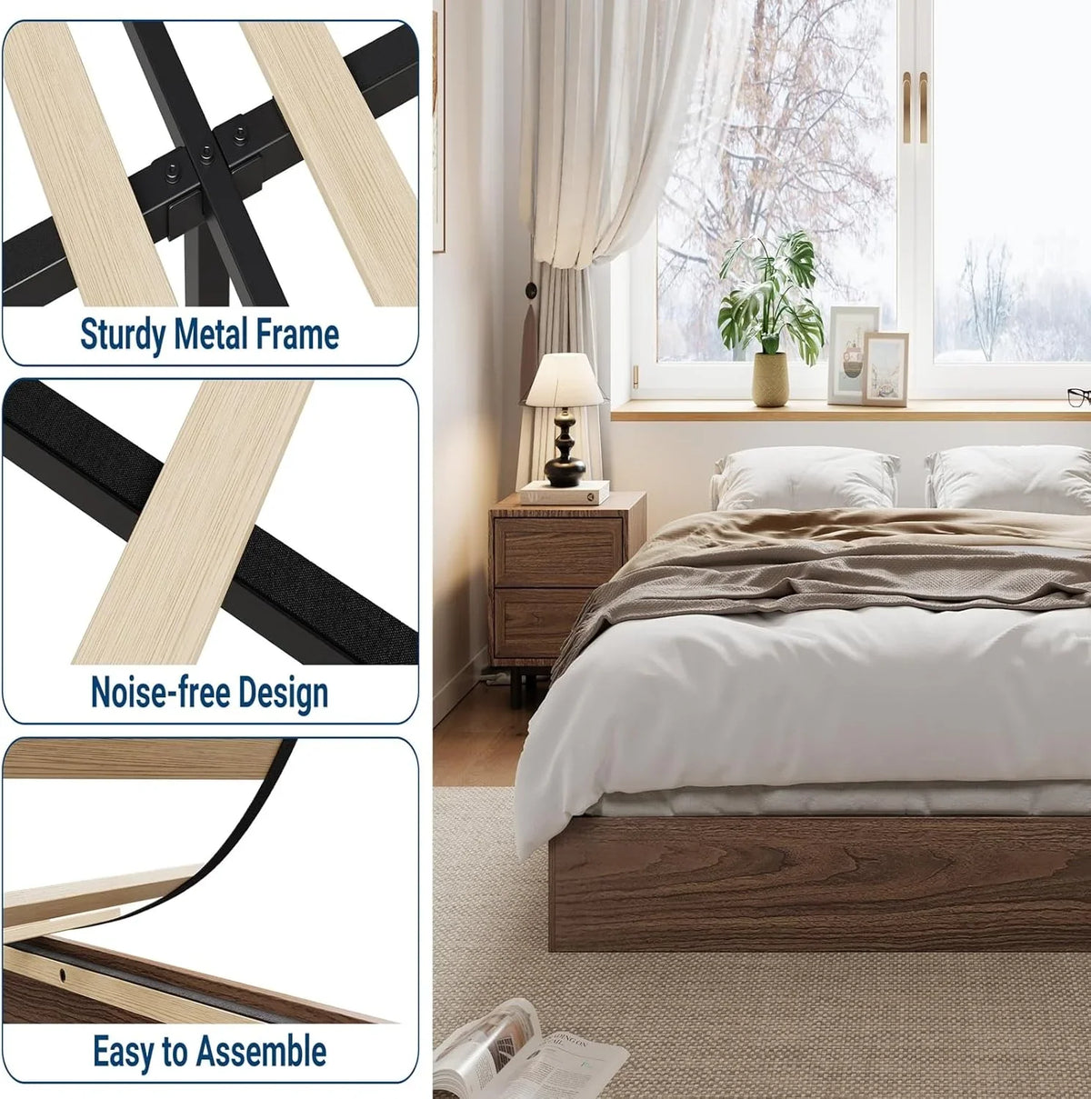 Rugerasy TWIN Size Wood Platform Bed Frame,Wooden Bed Frame Without Headboard,Slat Support,No Box Spring Needed,Easy Assembly,Pine wood