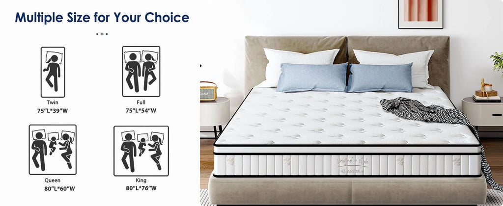 Twin Mattress,Hybrid Innerspring and Memory Foam Mattress in a Box,Medium Firm Support with Cooling Fabric,CertiPUR-US Certified,75"x39"x6",White+Blue
