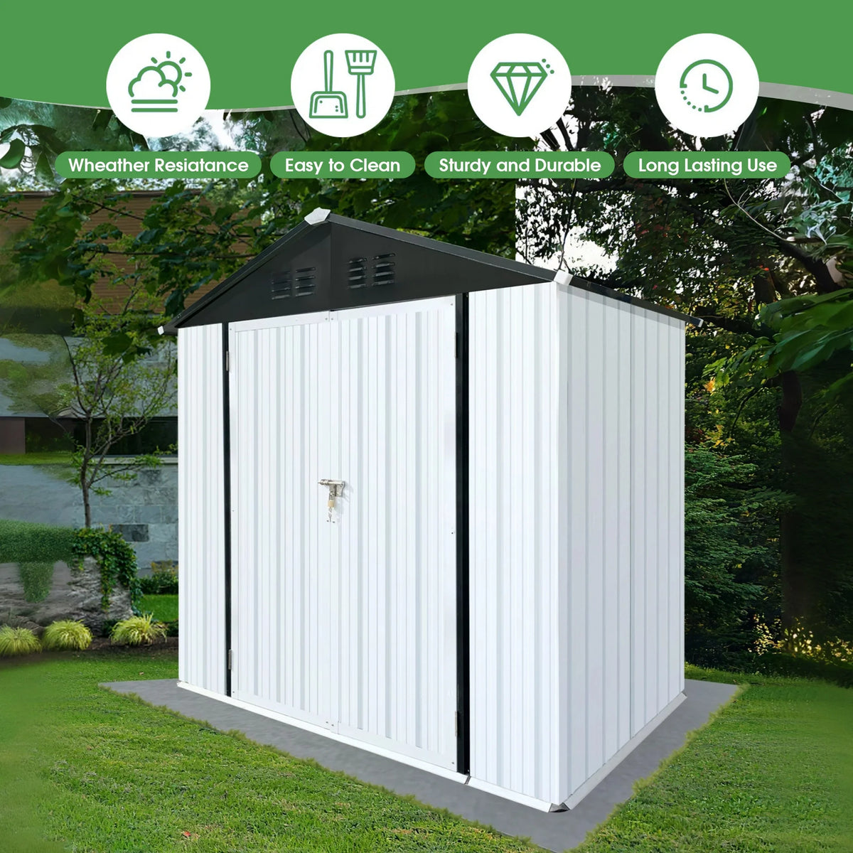 Aukfa Outdoor Storage Shed, 5 X 4 FT Metal Garden Shed, Waterproof Tool Shed for Backyard Patio, Brown