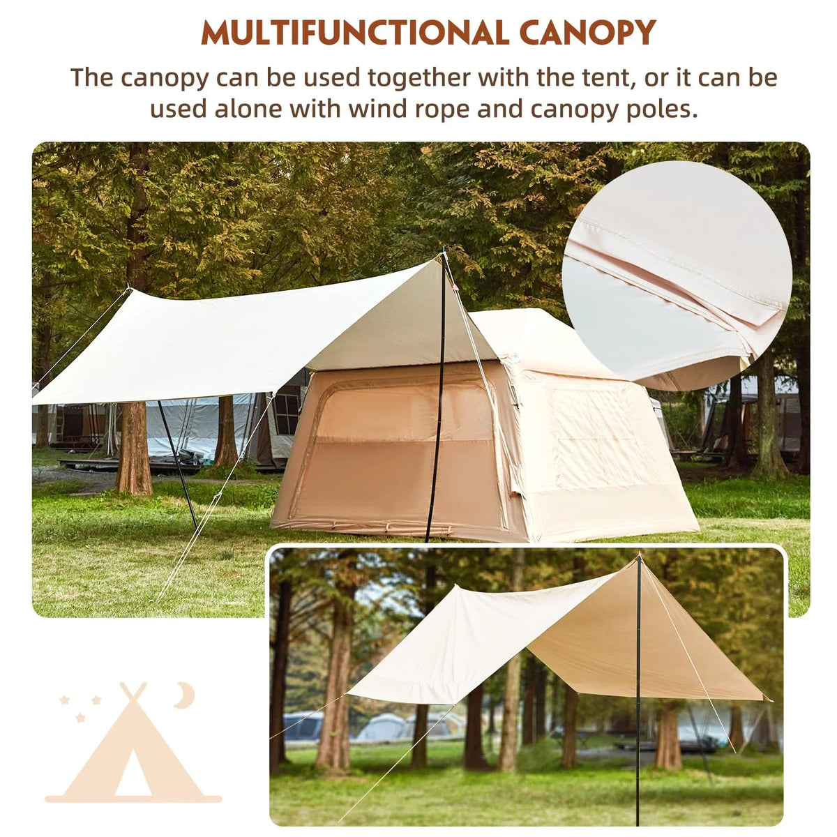 Erommy 3-4 Person Inflatable Tents for Camping with Large Rainproof Cover, Blow-Up Tent with Hand Pump, Easy Setup Tent House, Air Tent for Camping Adult,Beige