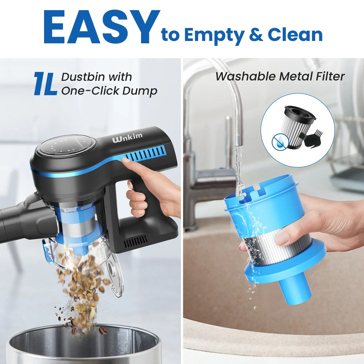 Wnkim Cordless Stick Vacuum Cleaner, 25Kpa, HEPA Wet/Dry Vacuum Cleaner for Hardwood Pet Hair Carpet