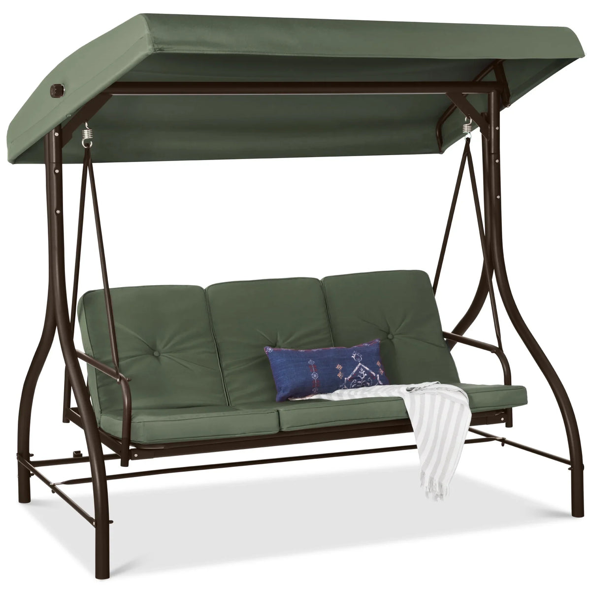 Best Choice Products 3-Seat Outdoor Converting Canopy Swing Glider Patio Hammock w/ Removable Cushions - Burgundy