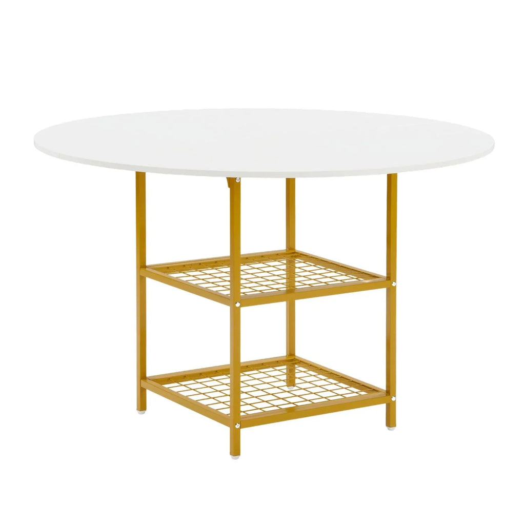EROMMY Round Dining Table for 4, Wood Kitchen Table with Storage Shelves, Farmhouse Dinner Table for Home Dining Room Kitchen Living Room, Black Rustic Brown(Only Table)